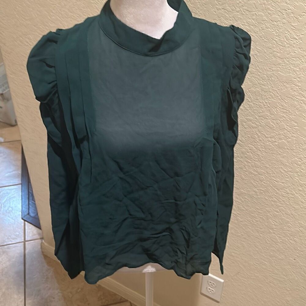 Dixie Women's S Long Puff Sleeve Sheer Blouse Emerald Green Classy Holiday New